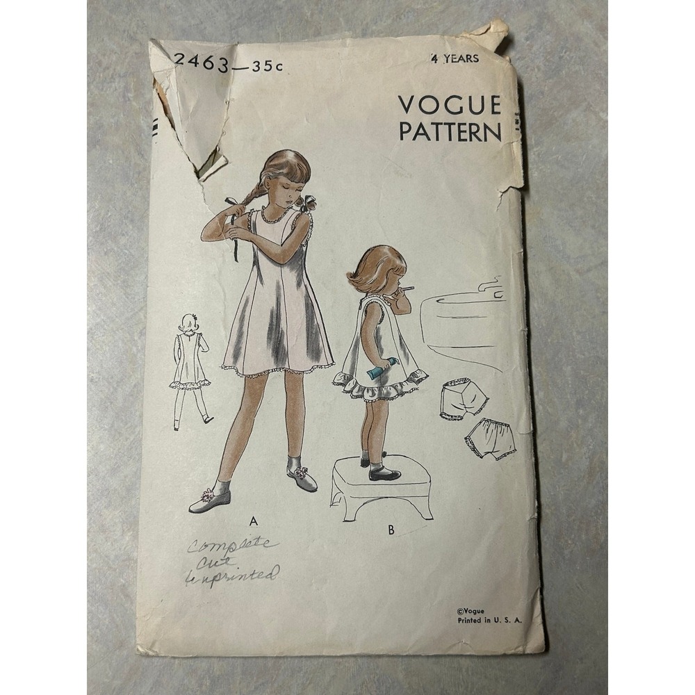 Vintage‎ 40's-50's Vogue Pattern #2463 Girls Slip and Panties Size 4 Years HTF